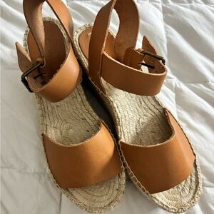 Soludos Tan and brown leather espadrille sandals